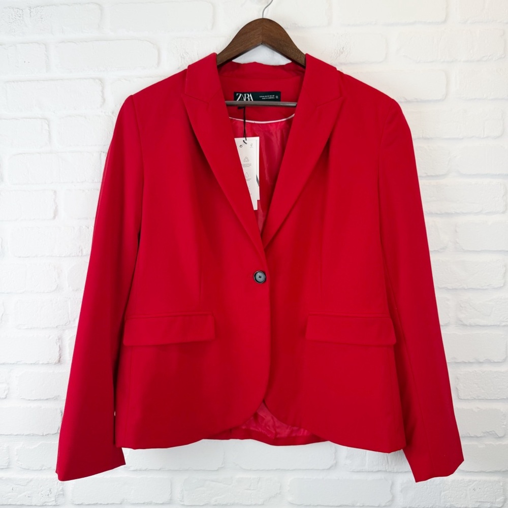 Zara Red One Button Tailored Blazer NWT Jacket Size 12